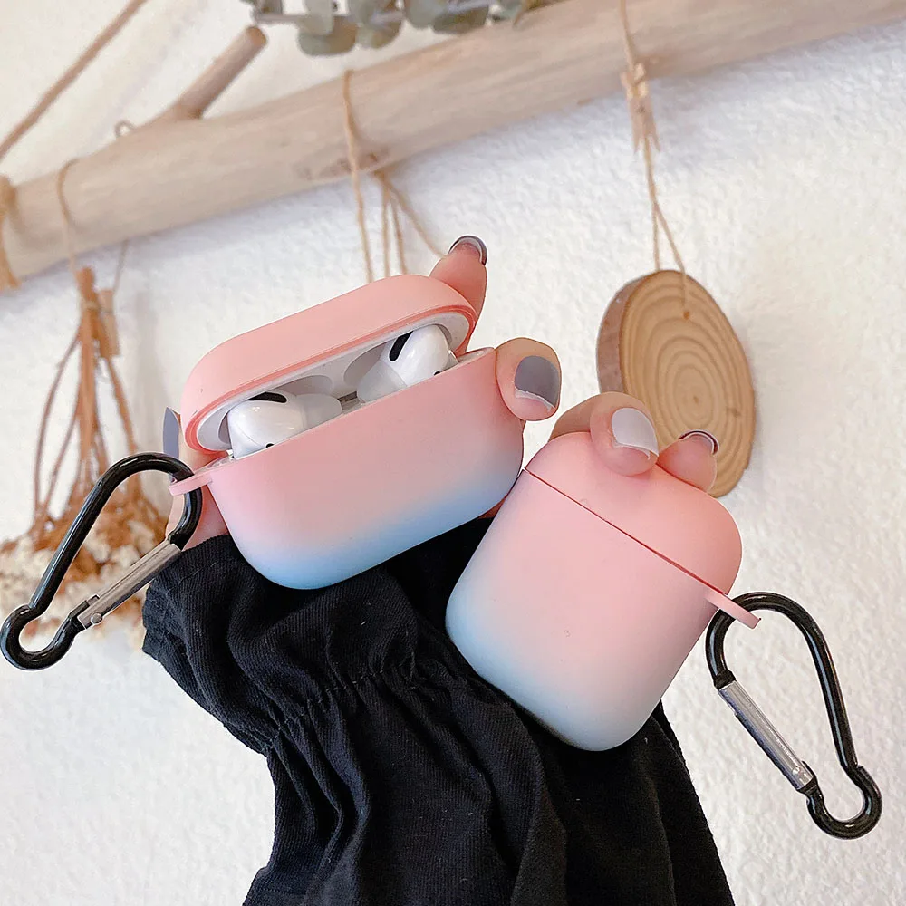 

Soft TPU Cute Earphone Cases for AirPods 2 3 Silicone Gradient Charging Box for Apple Airpods Pro Case with KeyChain