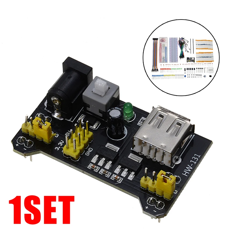 

Electronics Component Basic Starter Kit With Cable Resistor Capacitor LED Potentiometer 830 Tie-points Breadboard