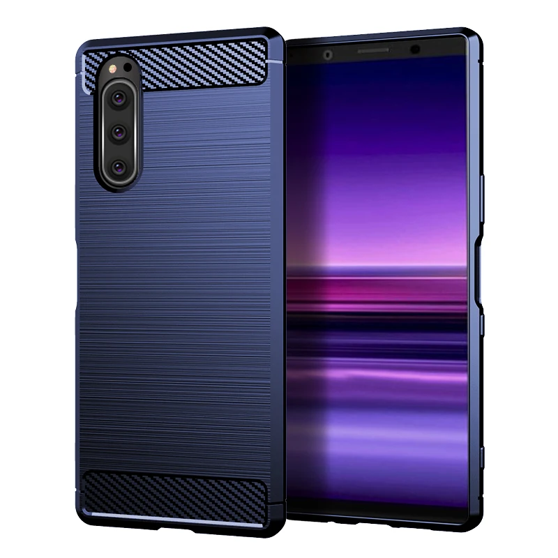 blue Деловые чехлы для sony Xperia 5, силиконовый защитный чехол, мягкий чехол из углеродного волокна для sony Xperia5, чехол для телефона - Цвет: blue