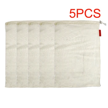 

5pcs Organic Cotton Zero Waste Multipurpose Shopping With Drawstring Washable Grocery 43x30cm Bulk Storage Reusable Produce Bags