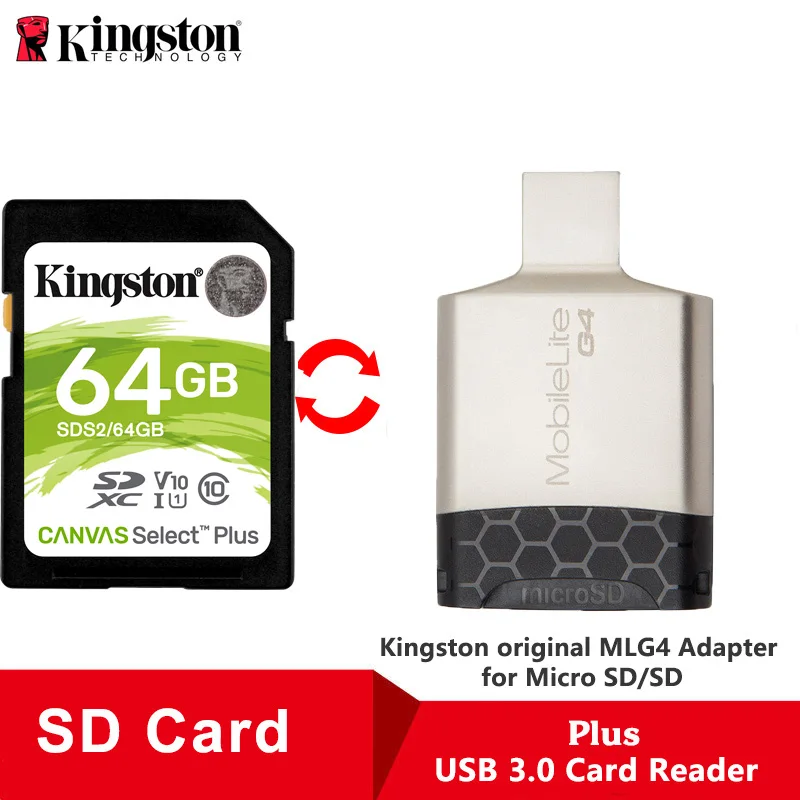 Kingston Carato De Memória 64 Гб SD карта памяти класс 10 SDHC карта памяти Schede Memoria SD для камеры sony Nikon - Емкость: 64G Plus G4 Reader
