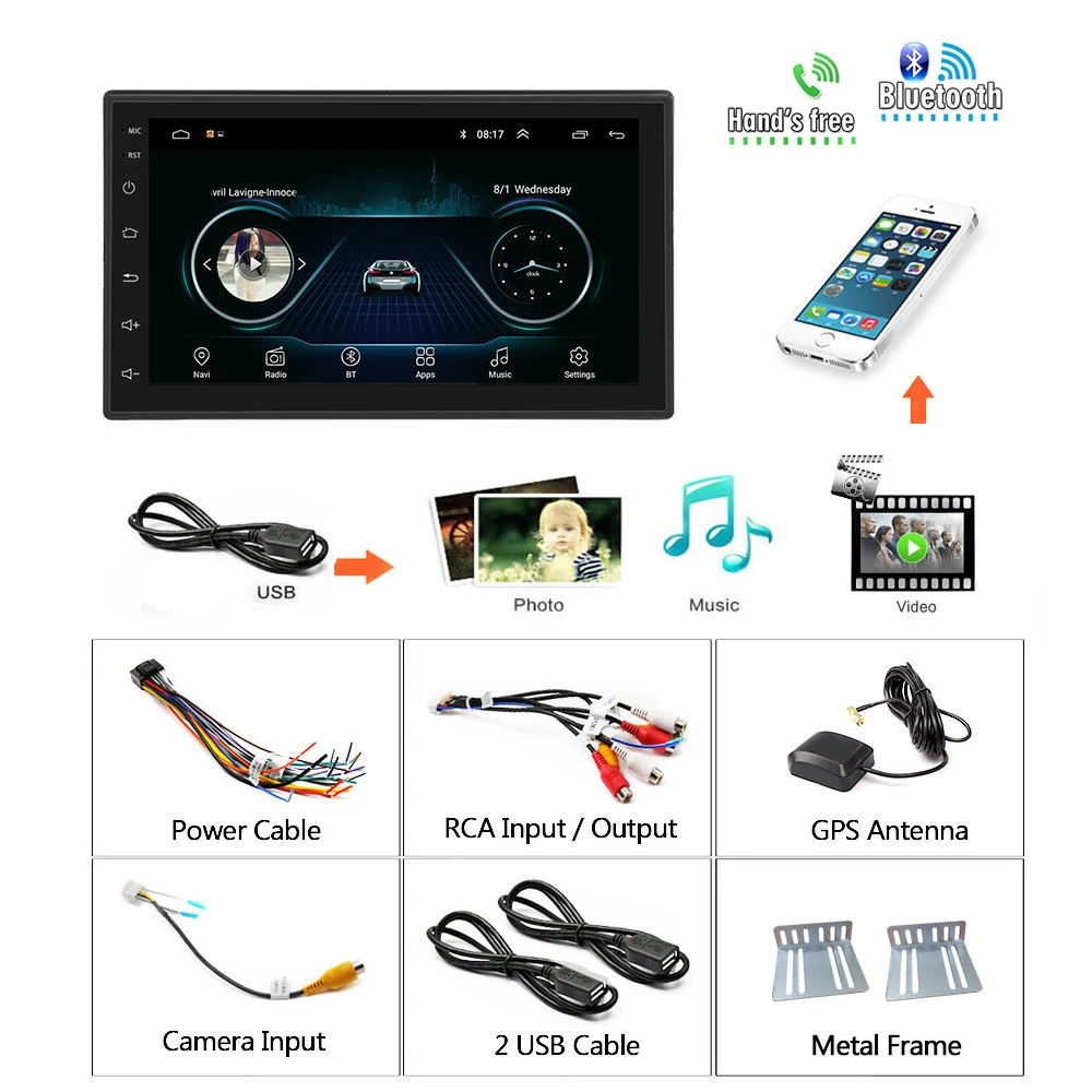 Автомагнитола Podofo 2 Din Android 9 1 7 '' GPS FM IOS Mirror Link стерео для VW Nissan Hyundai Kia