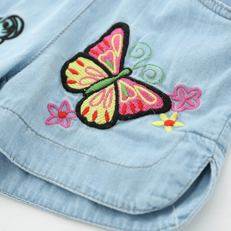 Children Embroidery Flower Cotton Pocket Denim Shorts 2 3 4 6 8 10 12Years For Small Baby Kids Girls Summer kids shorts