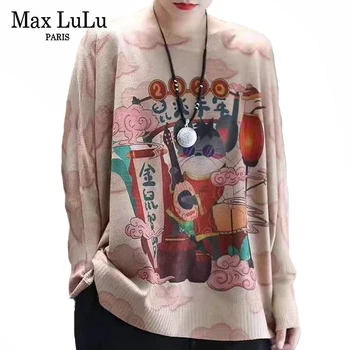 

Max LuLu 2020 Chinese Style Ladies Spring Knitted Pullovers Womens Casual Luxury Printed Sweaters Female Cartoon Loose Jumpers