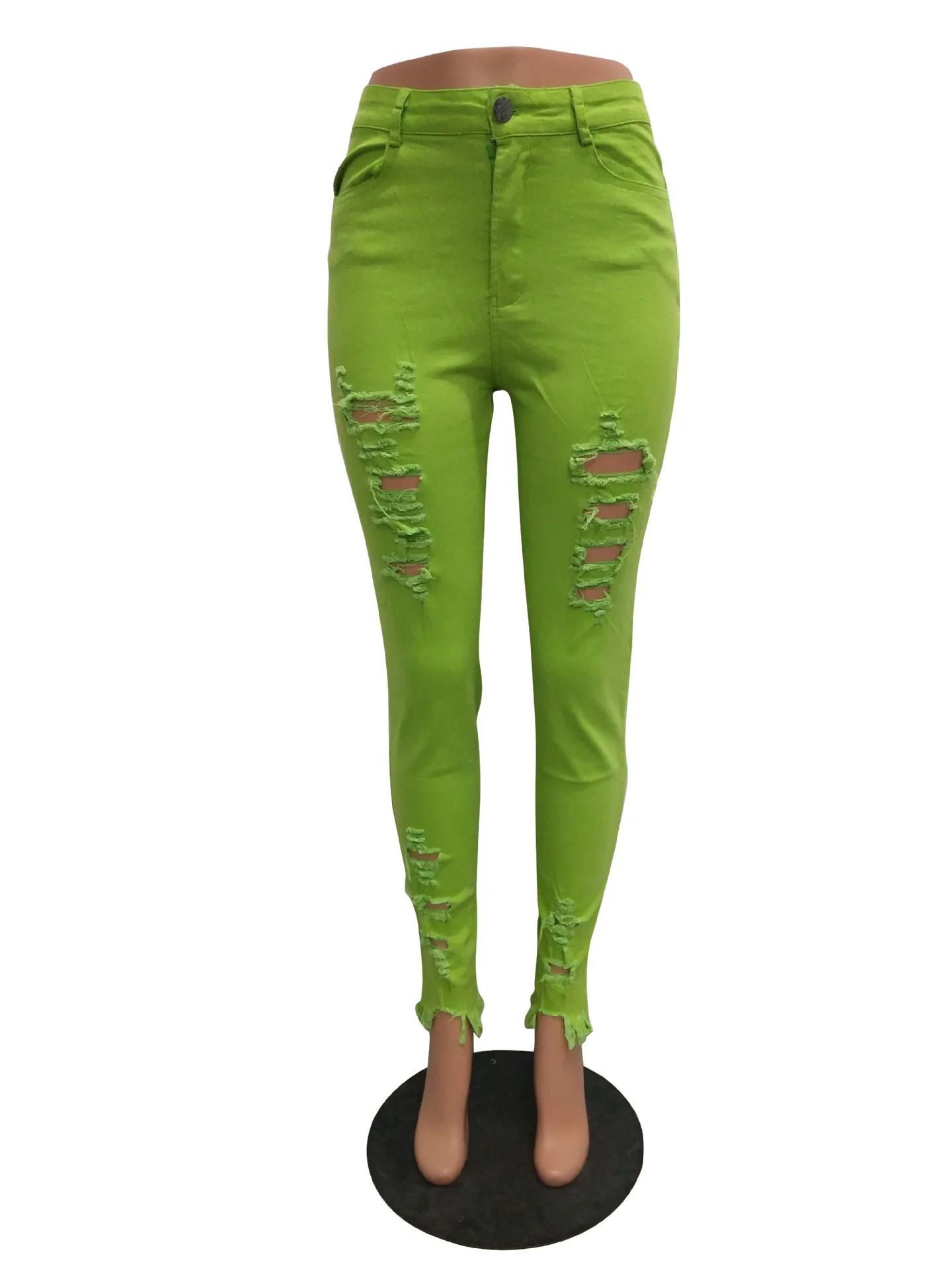 Неоновый зеленый оранжевый плюс размер Высокая талия женские джинсы женские дырки джинсовые брюки Уличная Сексуальная рваные обтягивающие брюки-карандаш
