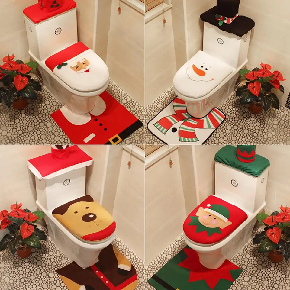 3pcs Christmas Santa Snowman Elk Bathroom Toilet Seat Tank Cover Cap Mat Decor Toilet Seat Cover Set Bathroom Decor Christmas Pendant Drop Ornaments Aliexpress