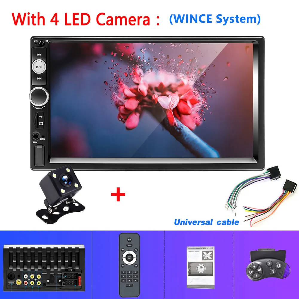 Podofo Android 2 Din car radio 7" MP5 Player 2+32GB ROM Car Multimedia player 2din Autoradio GPS WiFi No DVD FM Audio Stereo - Цвет: WINCE 4LED Camera