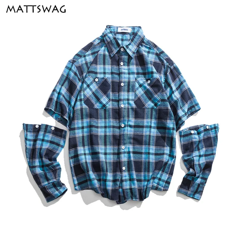 Мужская клетчатая рубашка MATTSWAG черно-белая хипстерская с отстегивающимся