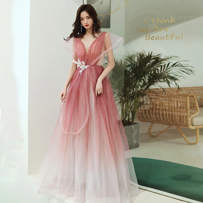 V neck Evening Dresses New Pleat 