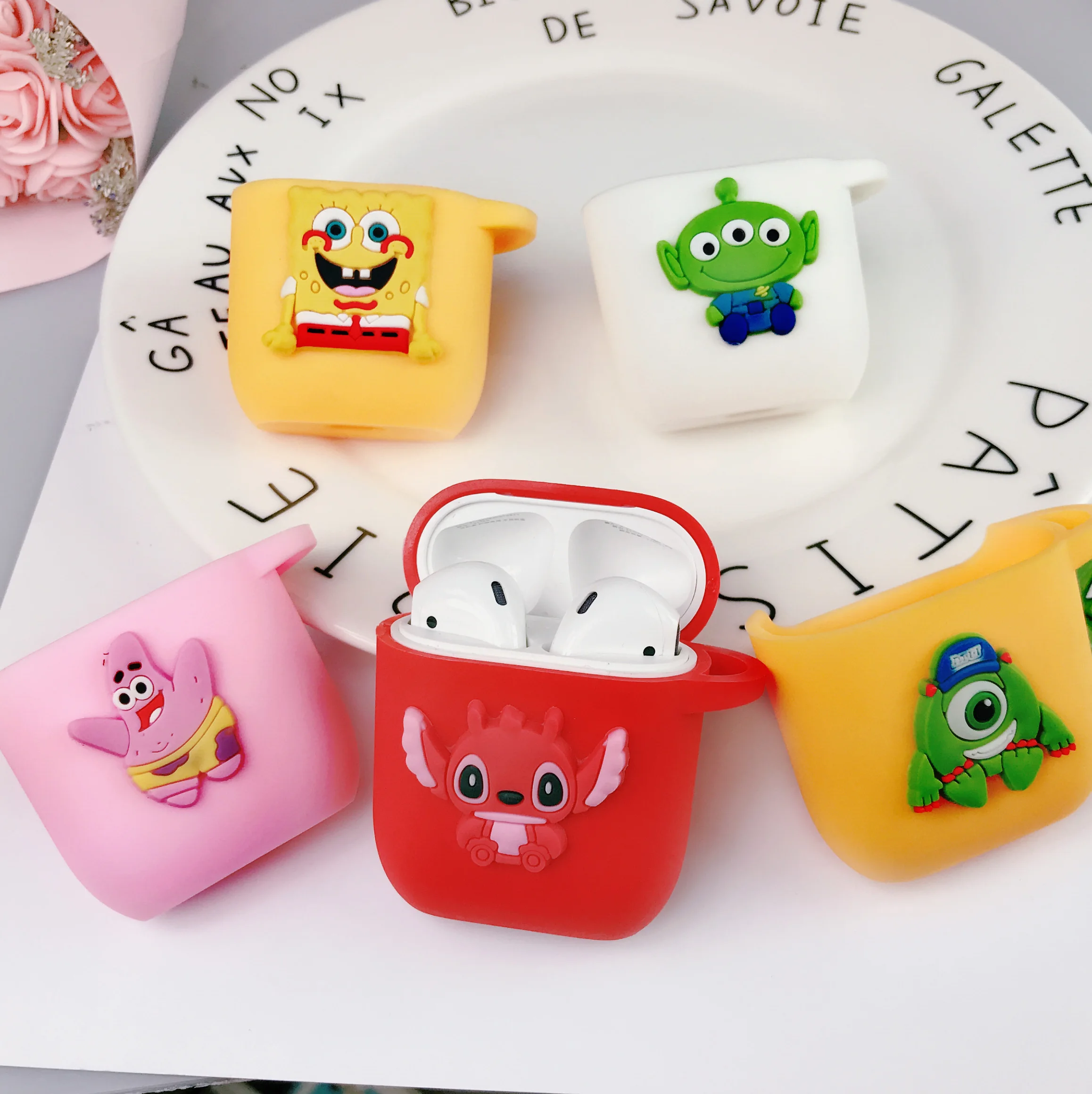 Милый 3D чехол с губкой Бобом квадратной паной для Airpods 2, силиконовый чехол для наушников, защитный чехол для Apple Airpods для Earpods, зарядный чехол