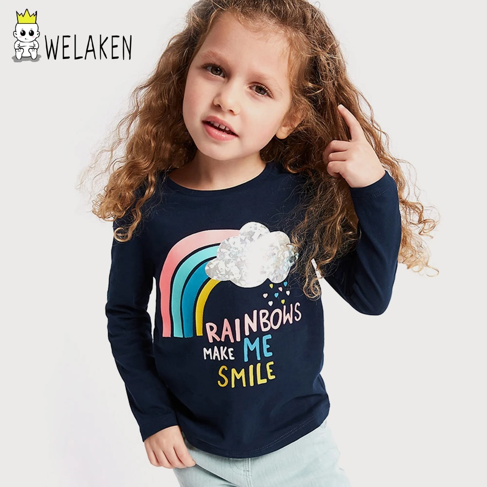 welaken Baby Girls T shirts Sping&Autumn Full Sleeve Cute Rainbow Printed Toddler Tops Children Clothing Kids T Shirts
