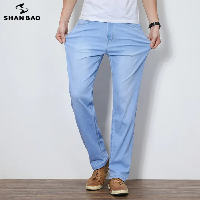 Summer thin section comfortable stretch cotton men's loose straight jeans 2020 new brand light blue Leisure jeans Oversized Summer thin section comfortable stretch cotton men's loose straight jeans 2020 new brand light blue Leisure jeans Oversized