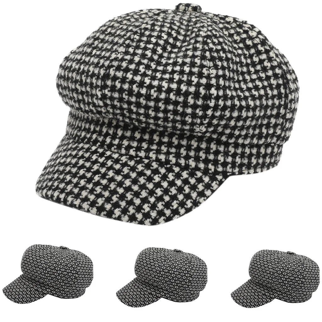 Womail Lady Winter Warm Berets cap Fashion plaid French Hat Girls Pumpkin Vintage Female Party Flat Hat Felt Berets 823