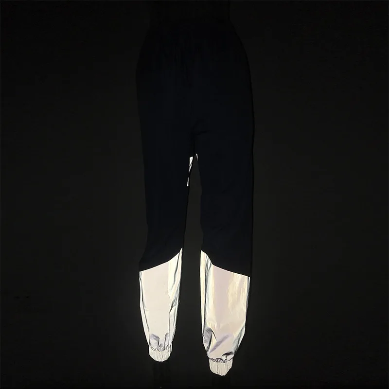 Reflective Loose Harem Women Fashion Pink Patchwork Sweatpants Hip Hop Pants Harajuku Female Loose Dancing Trousers Plus Size