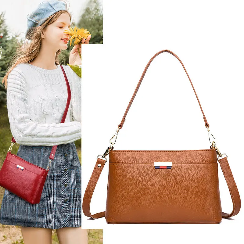 

New Style Middle-aged WOMEN'S Bag Genuine Leather Mommy Bag Shoulder Soft Leather Small Square Closed-toe Layer Cowhide