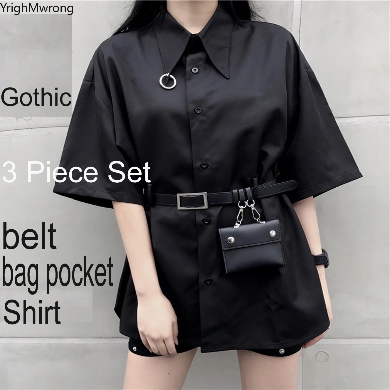 ゴシックパンクリングウエストベルトバッグポケットエレガントな特大ブラウス原宿ストリート韓国女性シャツトップ黒のセクシーな Blusas Tシャツ Blouses Shirts Aliexpress