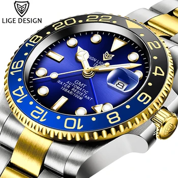 

LIGE New Watch Men Brand Automatic Mechanical Clock Fashion Business Crystal Glass Watches 316L Steel Waterproof reloj hombre