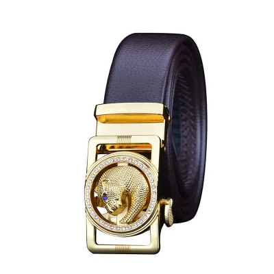 Модный бренд, кожаный ремень, деловые штаны, Ceinture Homme, Воловья кожа, пояс для брюк, автоматическая пряжка, мужская, леопардовая