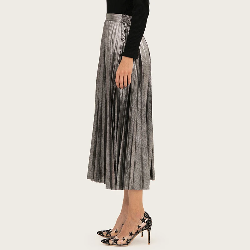 Lossky Pleated Skirt Women Autumn Winter A Line Korean High Waist Ladies Long Black Big Swing Midi Skirts Clothes High Street