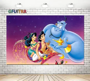 

Aladdin Magic Lamp Photography Backdrops Age Customizable Birthday Party Background Cartoon Fly Carpet Vinyl Photo Booth Props