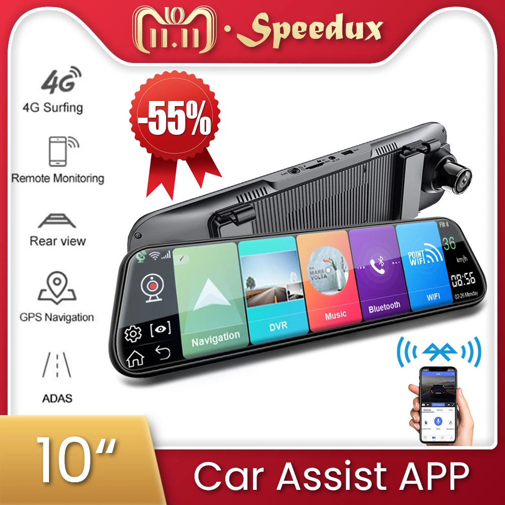 

4G 10 Inch Car DVR Android Car Rearview Mirror ADAS FHD Auto Recorder GPS Navigation Dash Camera Rear View Camera Night Vision