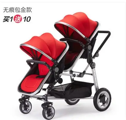 free delivery! Twin baby stroller foldable twin stroller reclining seats new design - Цвет: Red with bind