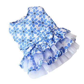 

Maple Leaf Lace Dog Skirt Fashion Pet Tutu Dress Adorable Pet Costume Puppy Summer Bow Lace Dress (Blue Size XS)