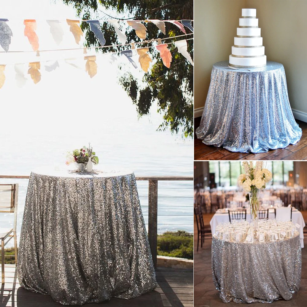  72x72in/90x132in Glitter Sequin RECTANGULAR Tablecloth -Iridescent White Sequin Table Cloth for Wed