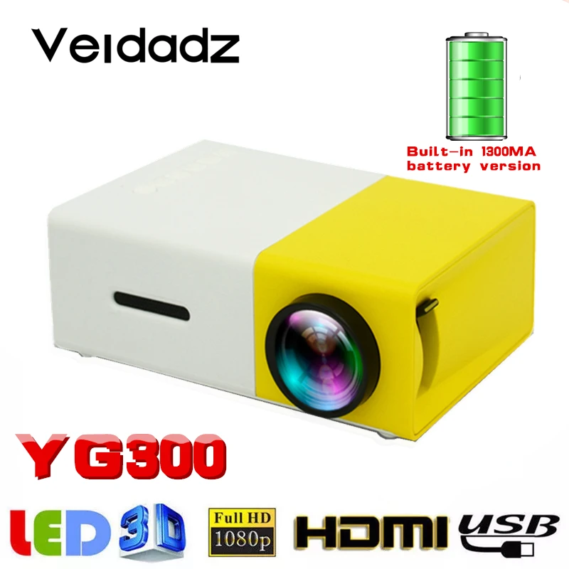 Светодиодный мини проектор VEIDADZ YG300 поддержка 1080P HD воспроизведения портативный