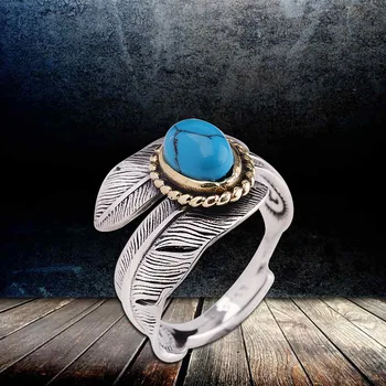 

925 Sterling Silver Punk Cool Fashion Retro Feather Open Stacking Statement Rings for Women Men Gift Jewelry