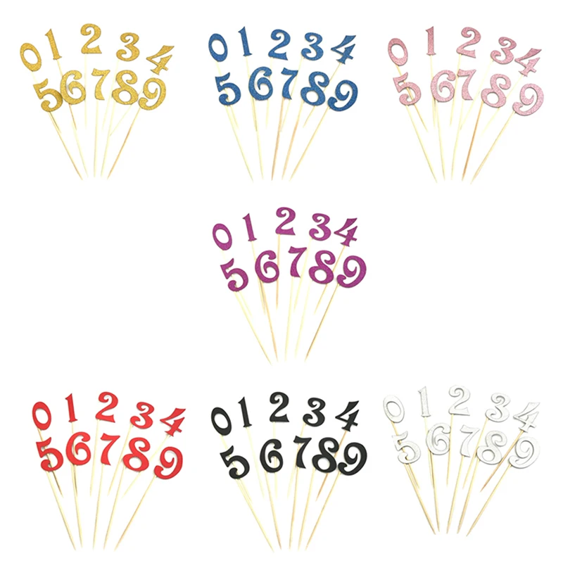 10pcs Birtay Cupcake Party Decorations (0-9) Gold Silver Glitter Numbers Personalized Cake Topper Kit Wedding