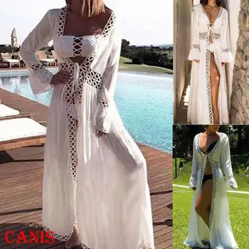 

Women Cotton Kimono Beach Cardigan Bikini Cover Up Wrap Beachwear Long Dress