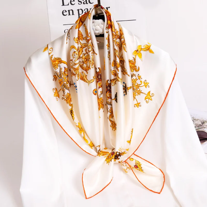 100% Pure Silk Square Scarves Women Silk Bandana Foulard Cheveux Print Headscarf Hangzhou Silk Neckscarf Echarpe Femme 88x88cm