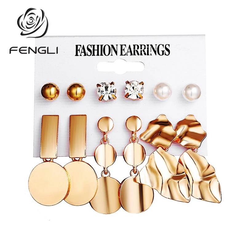 FENGLI Big Geometric Drop Earrings 2019 For Women Sequin Round Golden Love Female Fashion Jewelry Wholesale | Украшения и