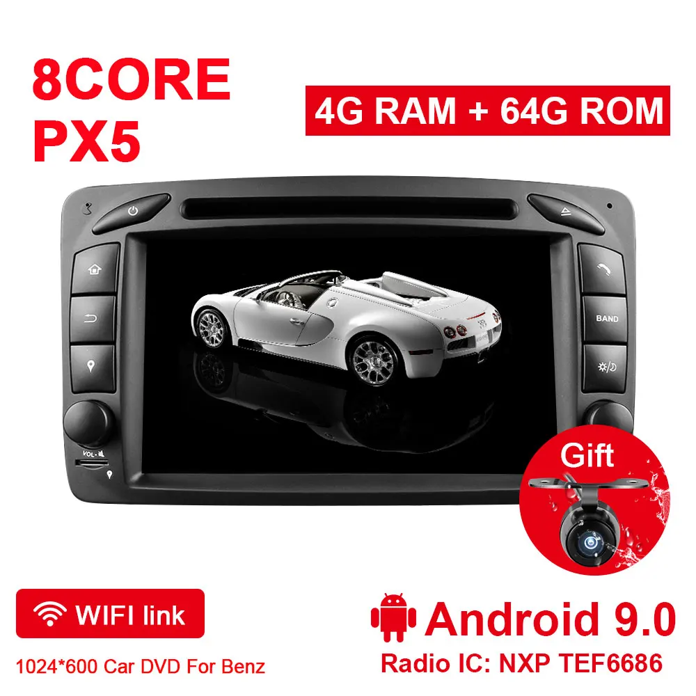Eunavi TDA7851 Восьмиядерный 2 DIN Android 9,0 Автомобильный DVD Радио gps Navi для Benz c-класс W203 W209 g-класс W463 A класс W168 Vito Wifi - Цвет: Android 9.0 4G 64G