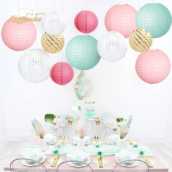 

NICROLANDEE 12PCS Mint Green Pink Paper Lanterns Wedding Decoration for Bridal Shower Baby Shower Princess Girl Pastel Party DIY