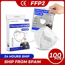 Masque de protection facial FFP2, 100 pièces dans une boîte séparée, 5 couches CE, KN95, blanc, gris, noir, propre et sain