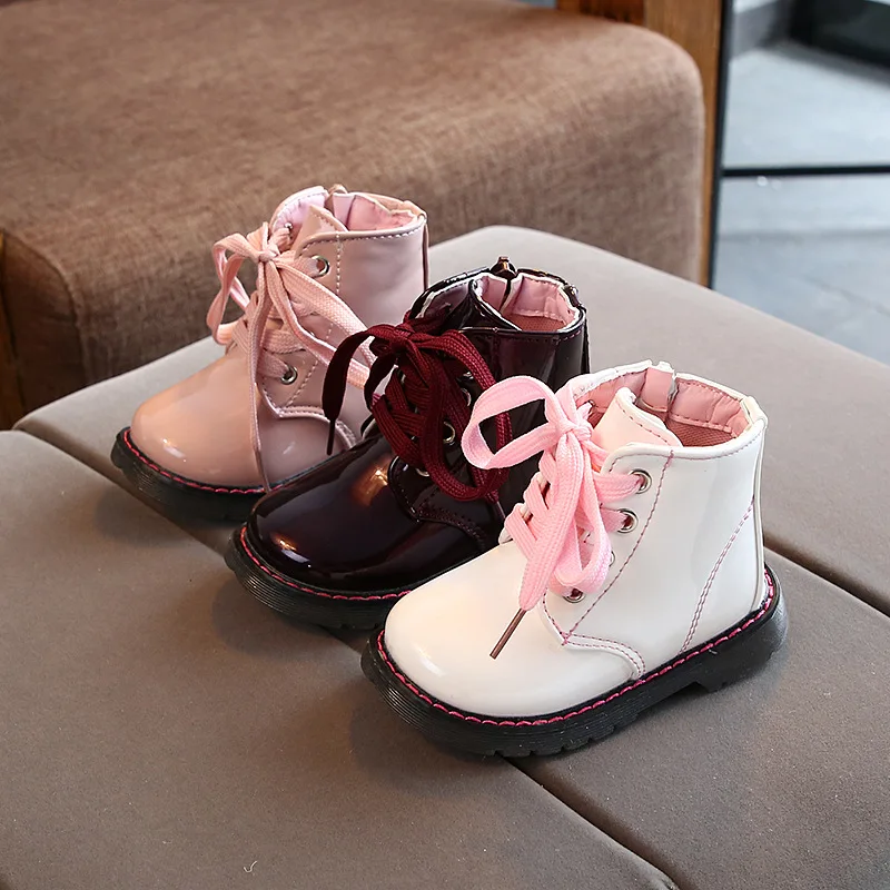 

girls boots 2019 autumn winter children martin boots PU leather flat anti slip waterproof snow boots size 21-30 kids sneaker