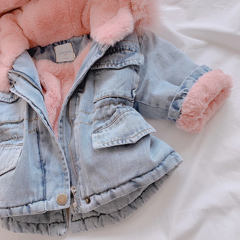 Зимние куртки для маленьких девочек; Вельветовая плотная теплая ковбойская верхняя одежда для маленьких девочек 0-6 лет; джинсовое пальто