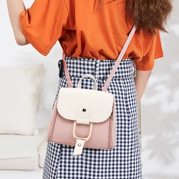 

Women Small Backpack PU Leather Shoulder Crossbody Bag Teenage Travel Bagpack Youth Ladies Simple Versatile Bag
