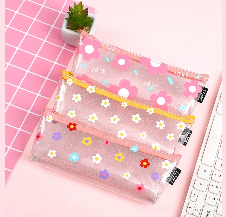 JIANWU 1 шт. Kawaii flower Карандаш Чехол Треугольники из прозрачного ПВХ с высокой пропускной способностью карандашей, пенал милый Карандаш Чехол школьные принадлежности
