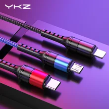YKZ кабель для мобильного телефона 3 в 1 Micro USB кабель usb type-C кабель для зарядки для samsung Xiaomi huawei USB шнур для освещения