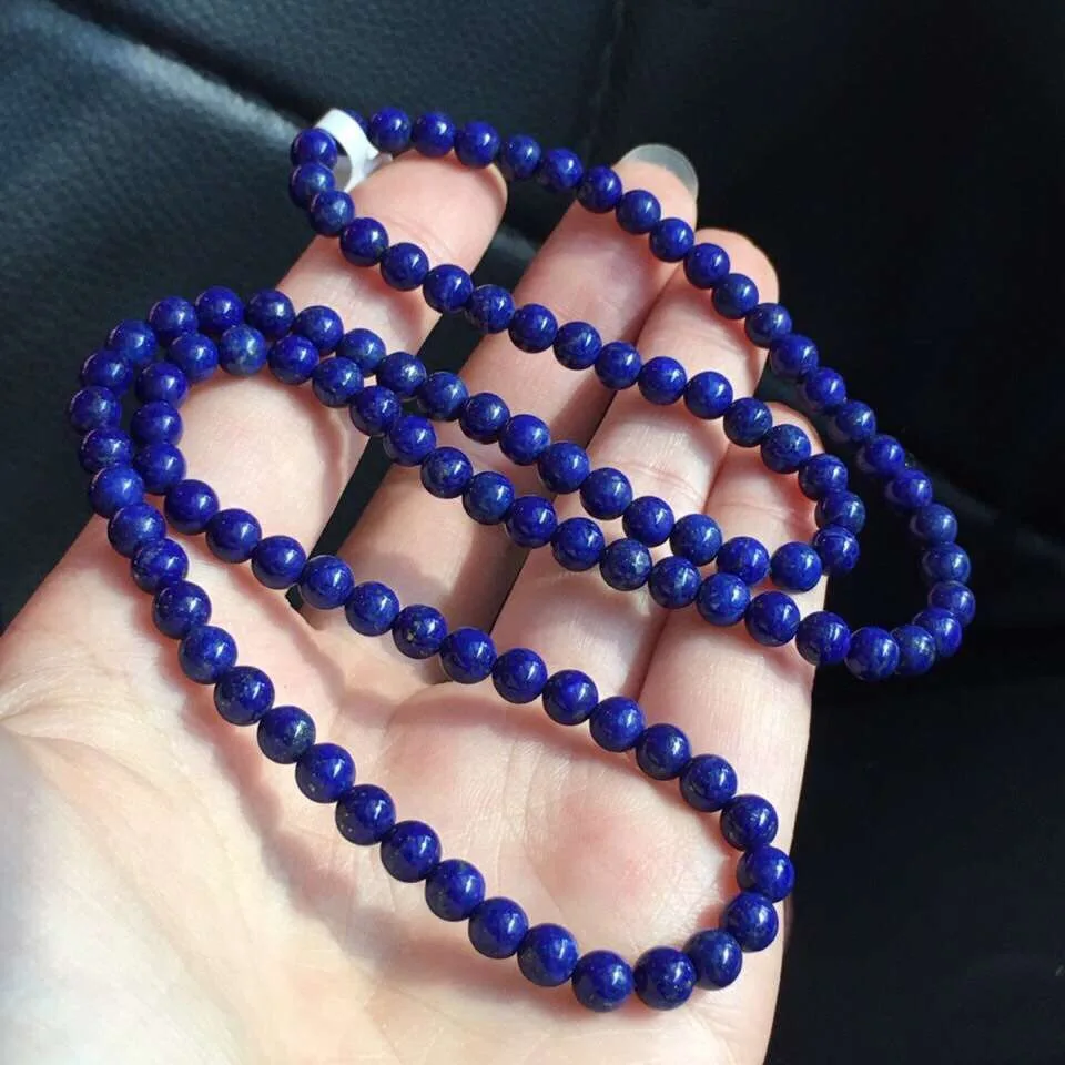 

5.4mm Real Natural Blue Lapis Lazuli Bracelet For Woman Lady Man Gemstone Crystal Stretch 108 Round Beads Necklace Jewelry AAAAA