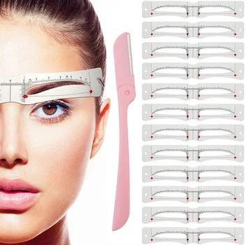

12 Pcs Eyebrow Stencil Reusable Template Makeup Tools Eyebrow-Shaped Mold with Trimmer LDO99