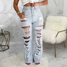 Модные женские прямые отбеленные джинсы с карманами и высокой талией, повседневные джинсовые штаны с несколькими пуговицами