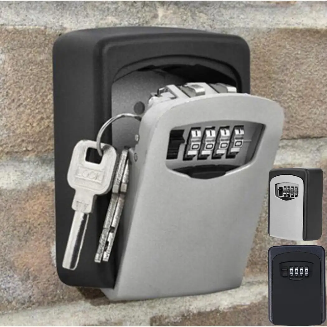 

Wall Mounted Key Lock Box Key Safe 570g Box with 4-Digit Home Combination Key Storage Grey/Black Box