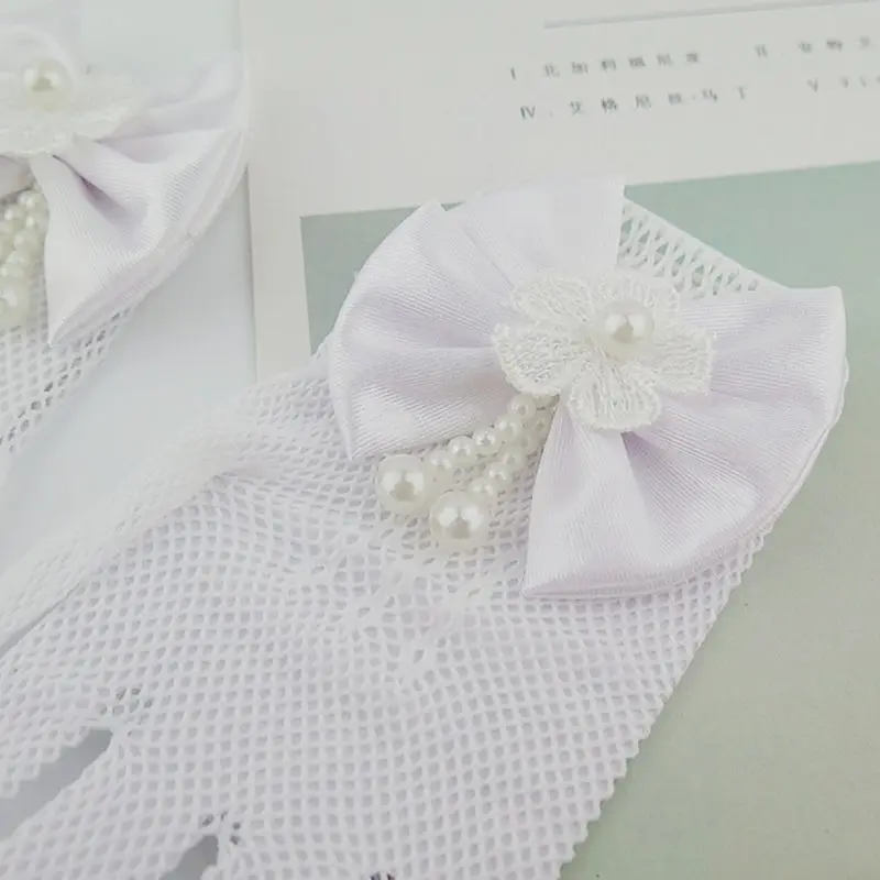 Сетчатые белые перчатки с бантом и цветочным узором для девочек; тонкие детские перчатки принцессы для девочек