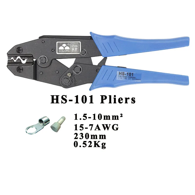 HS-101 1,5-10 мм 15-7AWG обжимные плоскогубцы Мульти ручные инструменты неизолированные кольца и лопаты клеммы обжимные alicate Сменные штампы 9 дюймов