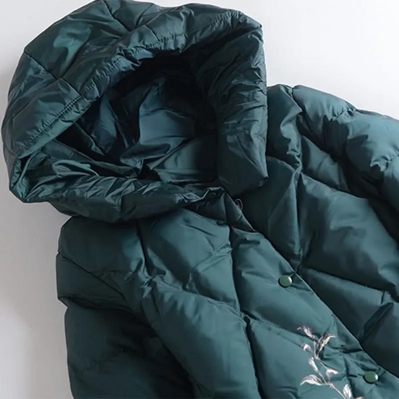 

2019 Winter Casual Comfortable Solid Color Simple Long Sleeve Mid-length Pocket Hooded Zipper Cotton-padded Clothes 3353