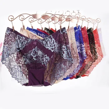 

Large Size Large Size Middle Waist Lace Hollow Panties Women Sexy Transparent Mesh Seamless Panties Female